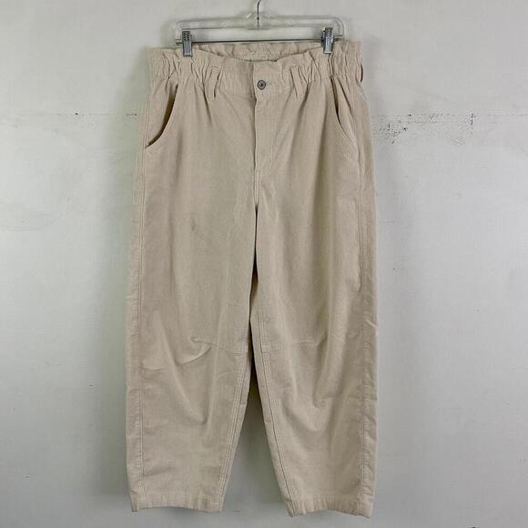 AMERICAN EAGLE cream corduroy paper bag barrel pants - Picture 1 of 7